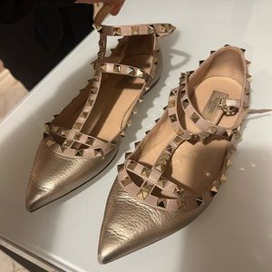 Valentino Pewter Rockstud Cage Flats